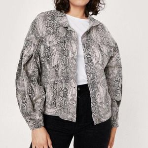 Naty Gal Snake Print Oversized Denim Jacket Size 10 New